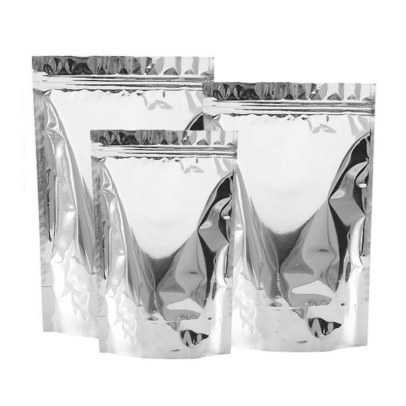 silver stand up pouch