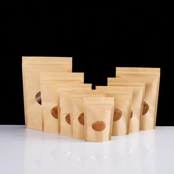 kraft paper stand up pouch with window