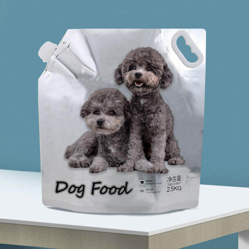 Wet pet food pouch with spout