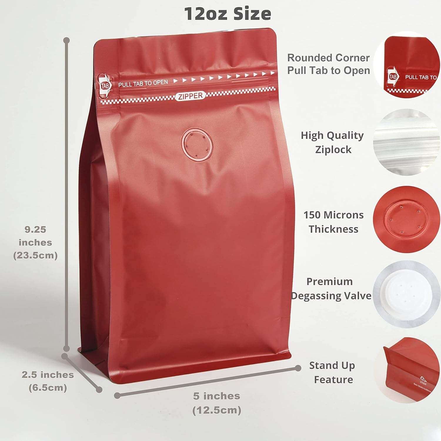 Flat bottom pouch with degassing valve and zipper for fresh coffee