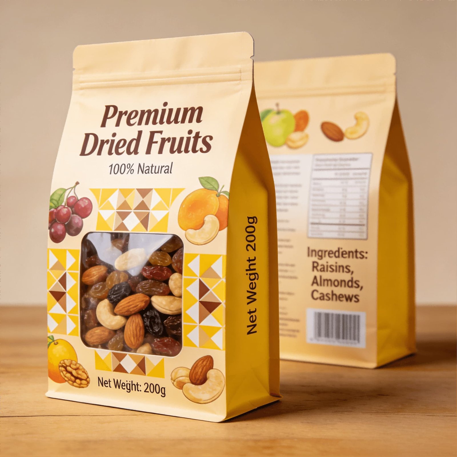 Flat bottom pouch for gourmet snack packaging