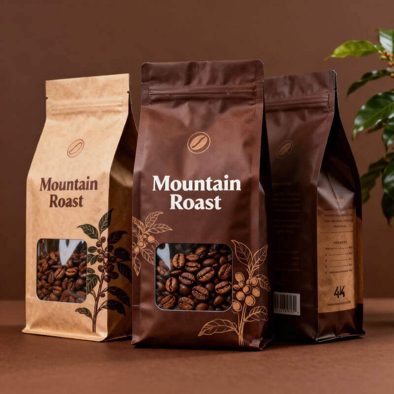Coffee bags with transparent window for product visibility packaging