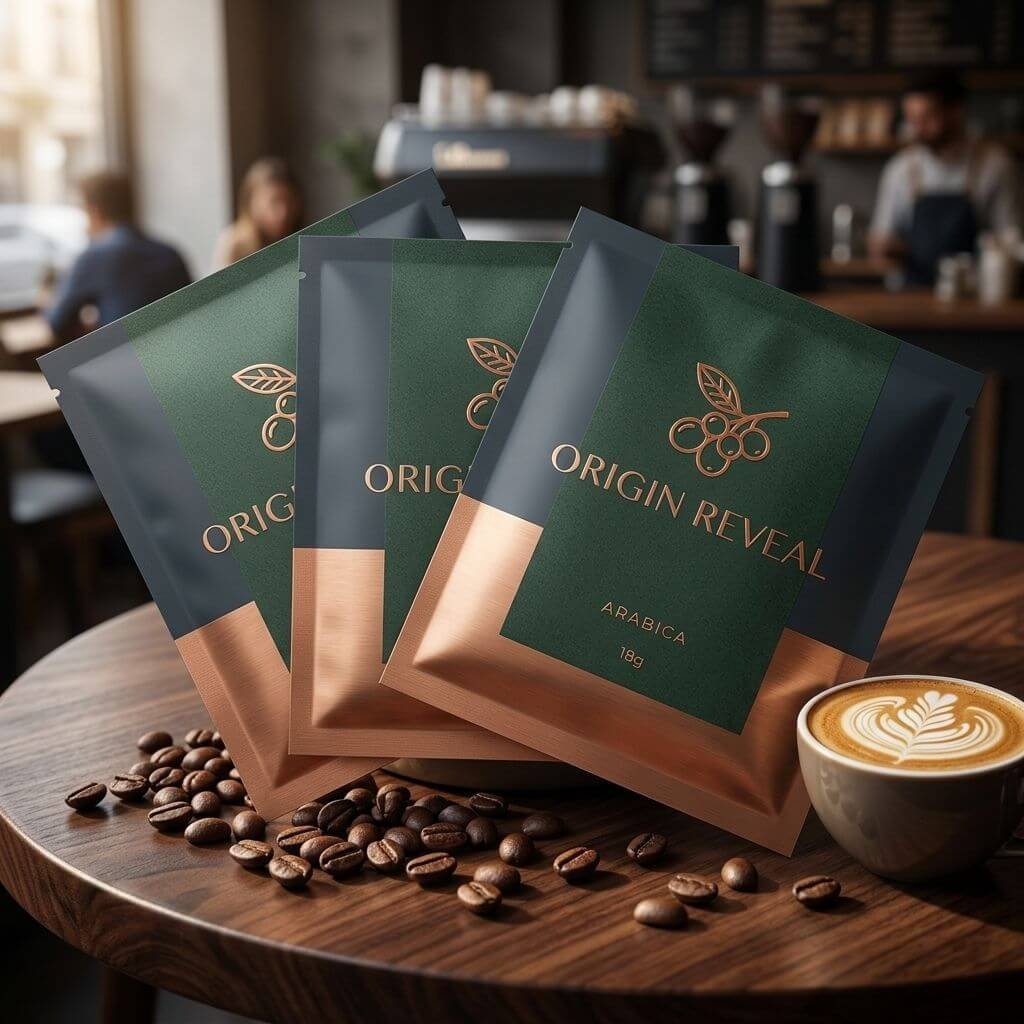 Custom three side seal coffee bag flat pouch with high barrier lamination - front view