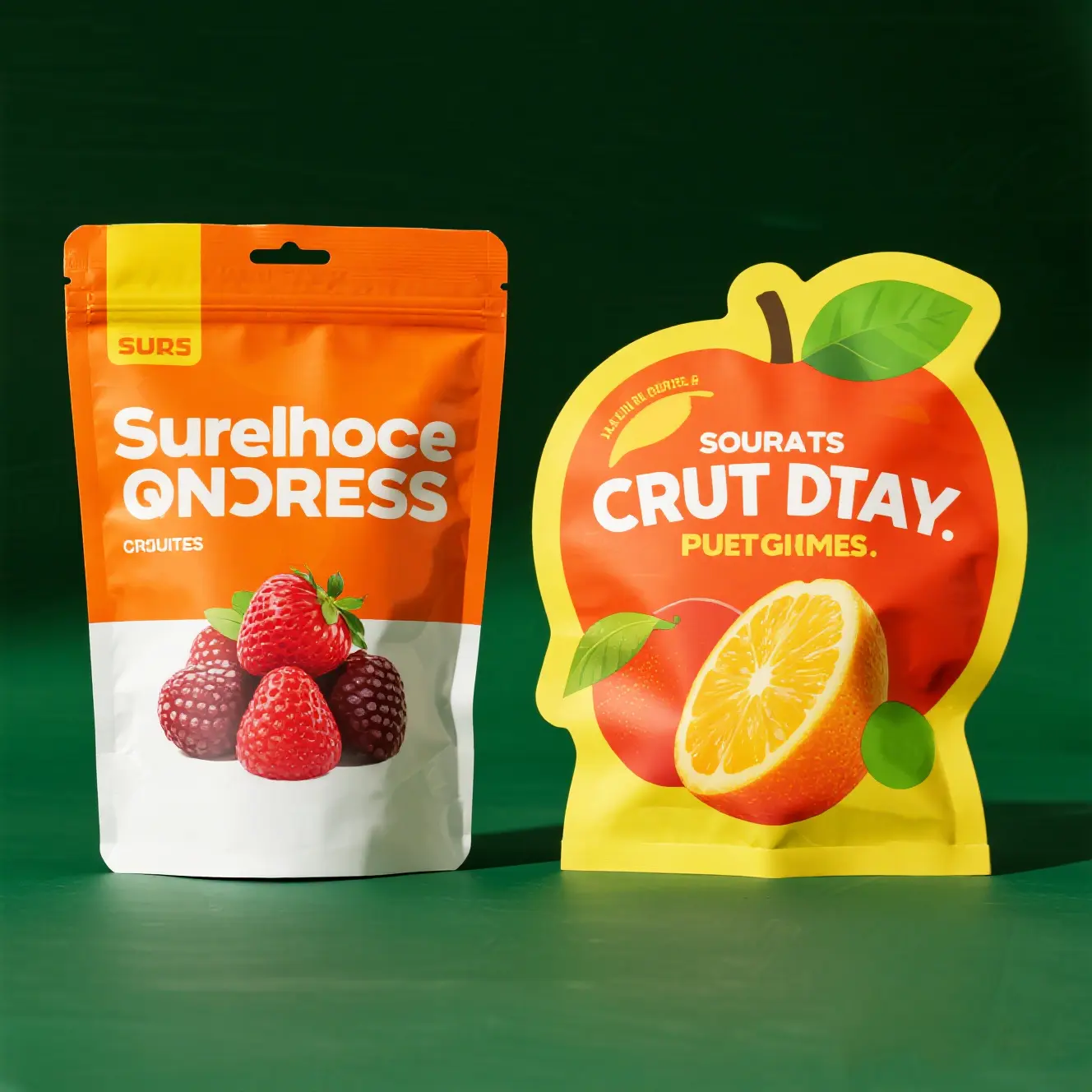 Custom printed resealable stand up snack packaging bags for nuts dried fruits chips - front angle view