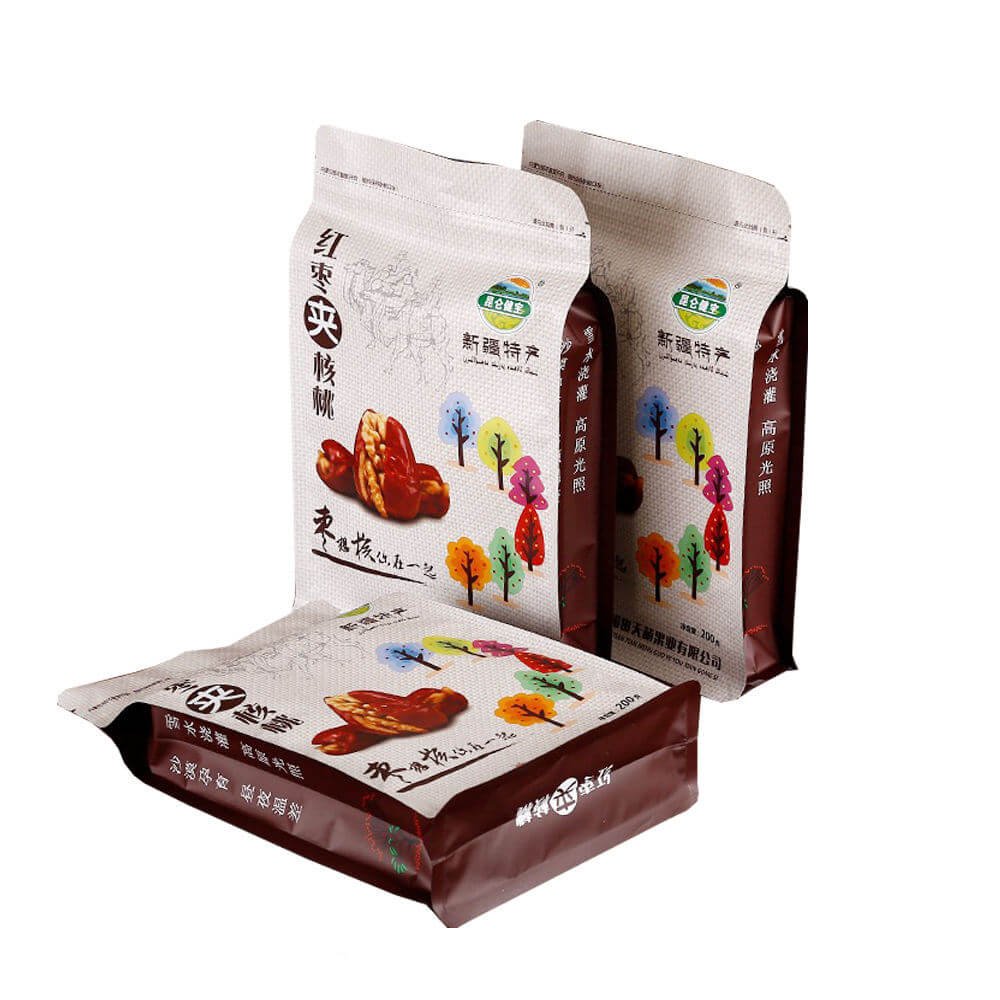 Flat bottom nut packaging bag with clear window