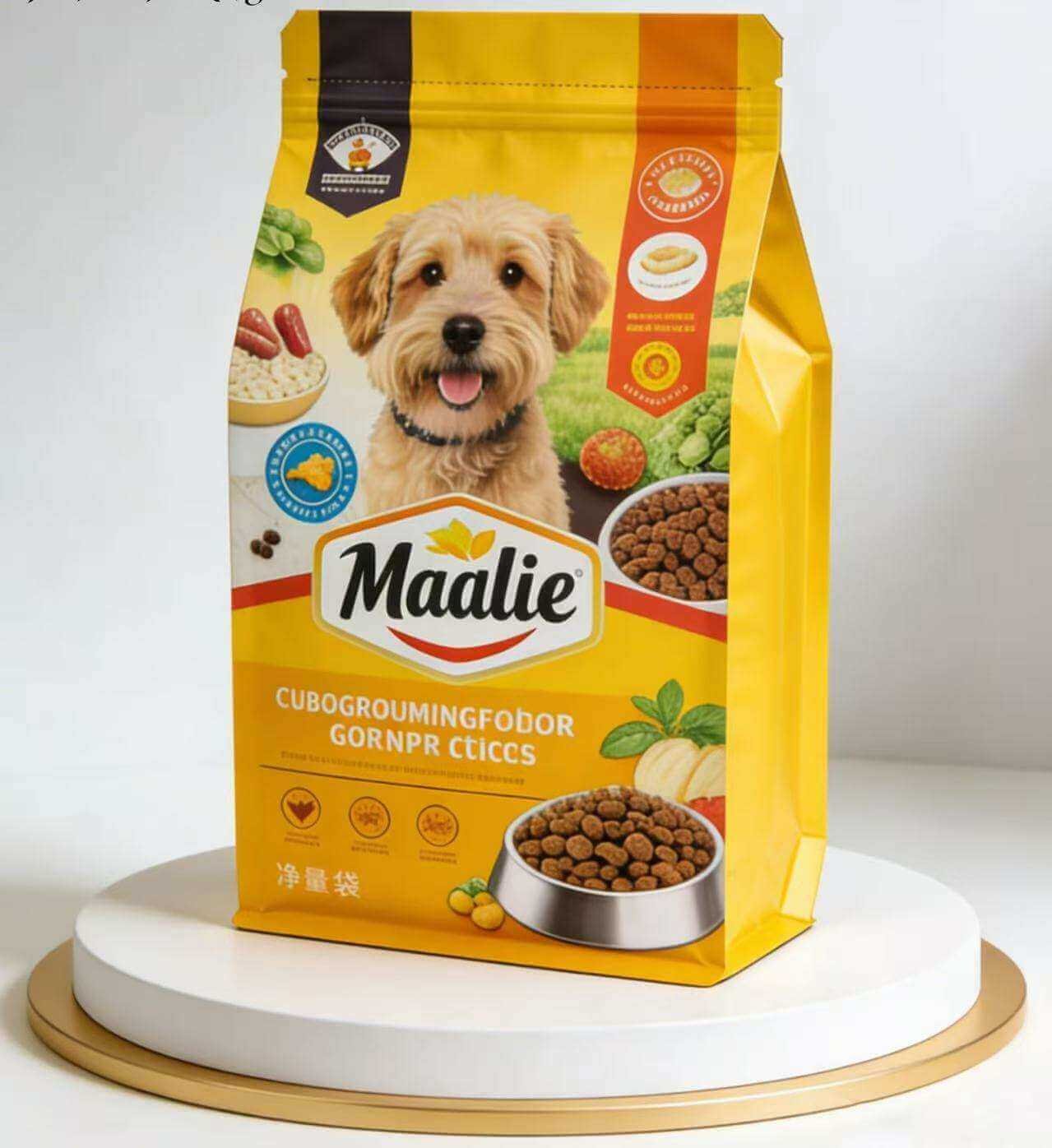 Flat bottom pet food bags quad seal premium cat dog food packaging