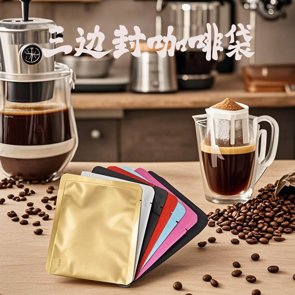 Flat three side seal coffee pouch on white background