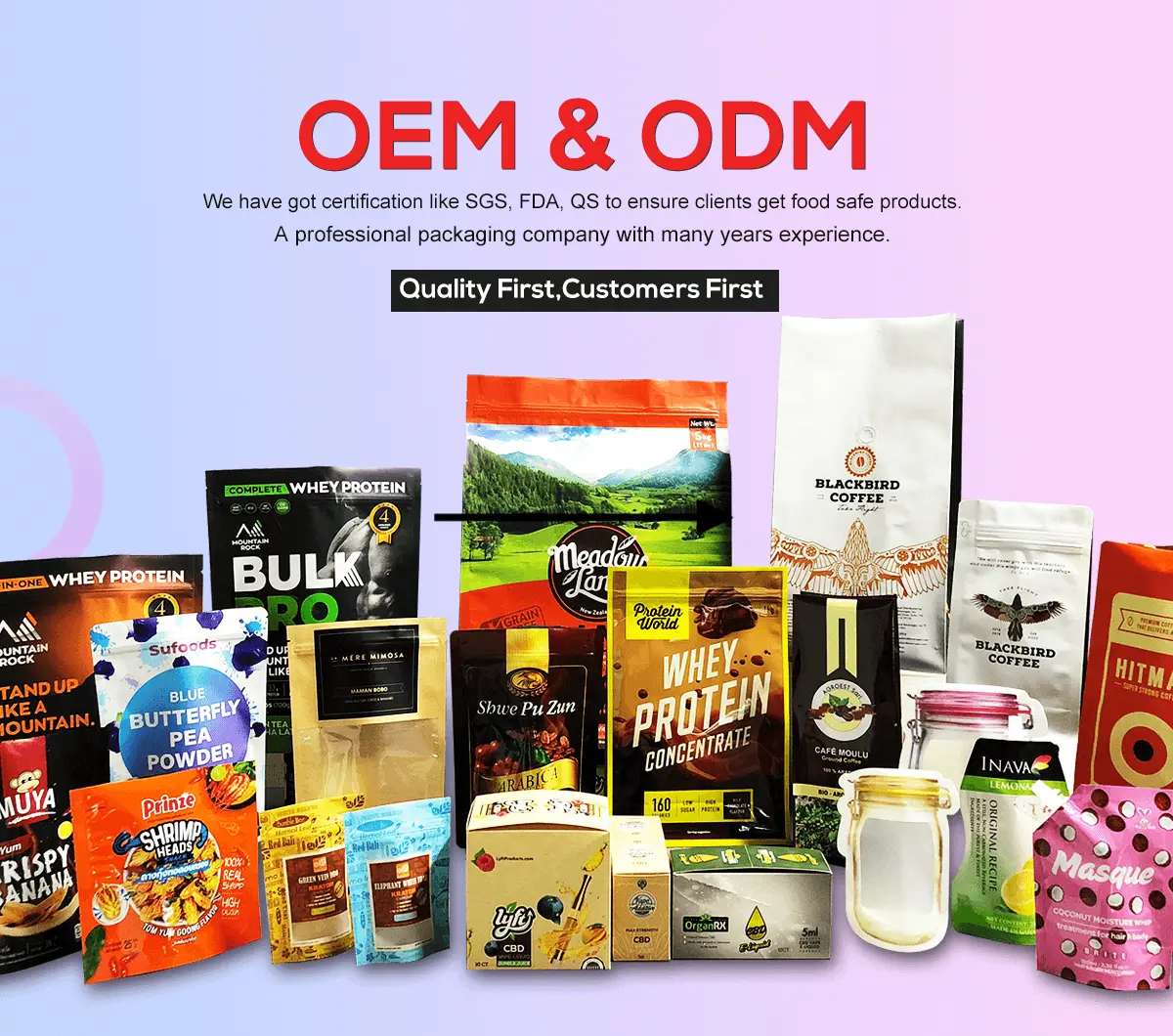 Custom printed flexible packaging samples with brand logo