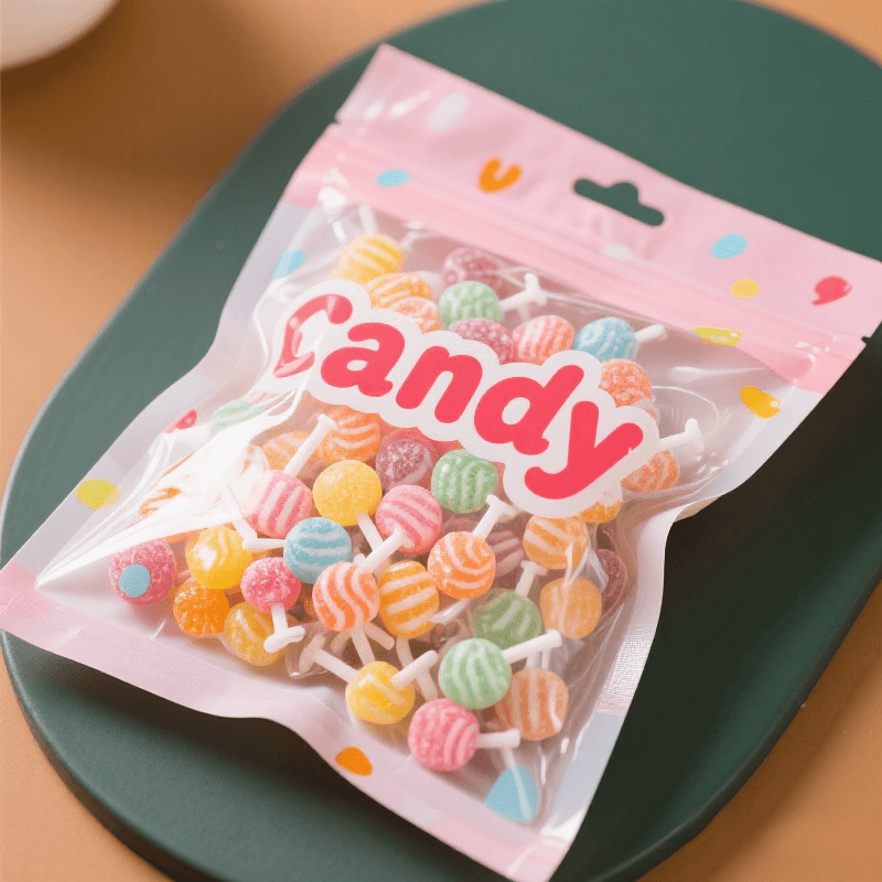 Flat bottom candy bag ideal for chocolate and gummy candy display