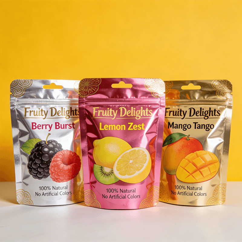 Mylar candy bags with metallic shine and high barrier