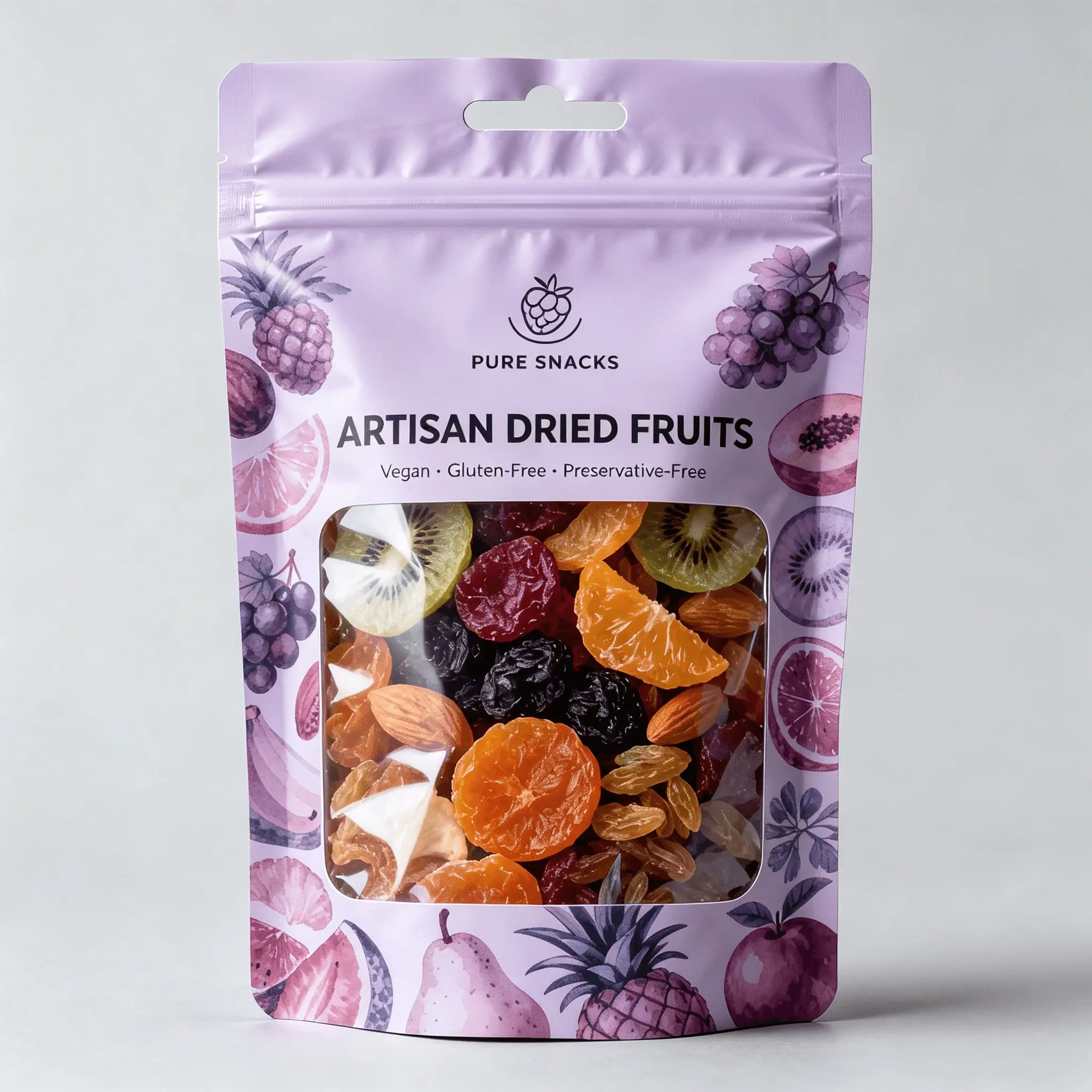 Collection of custom printed nut bags for almonds cashews pistachios