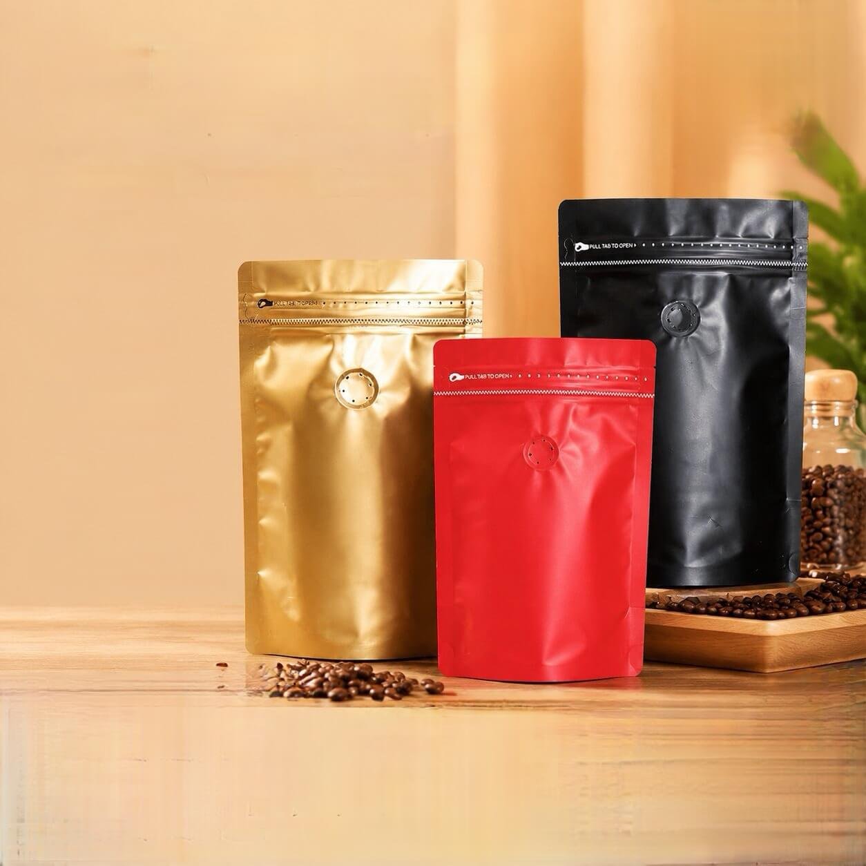 Stand up coffee pouch front view with brand printing