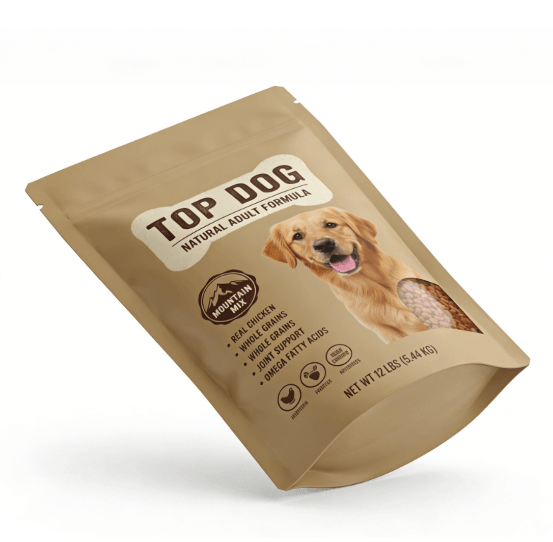 Stand up pet food pouches with zipper resealable dog food bags