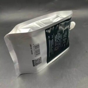 Four side seal spout pouch with a sealed spout and cap fitted for pouring liquid and gel single serve portions