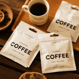 Three side seal bag for ground coffee with a tear notch for easy opening
